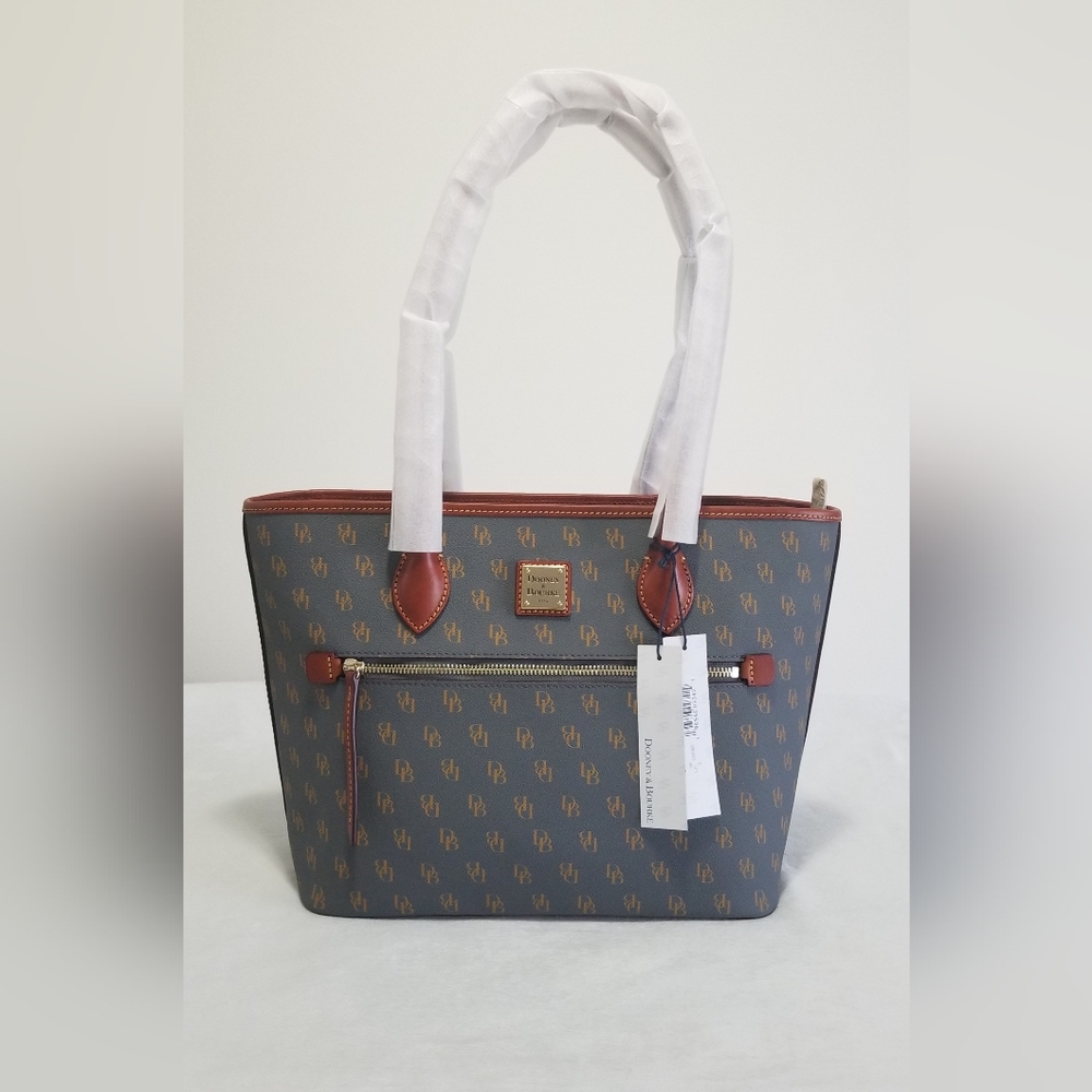 Dooney & Bourke Gray W Brown Monogram Tote Bag NWT
